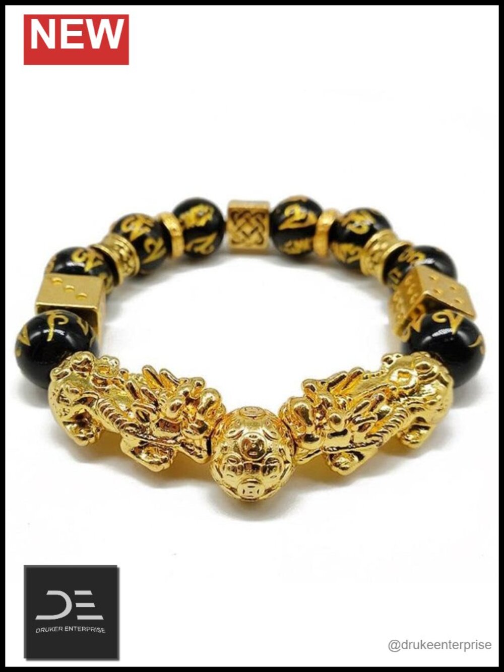 Double Pi Xiu Feng Shui Wealth Bracelet Gold Plated Stone